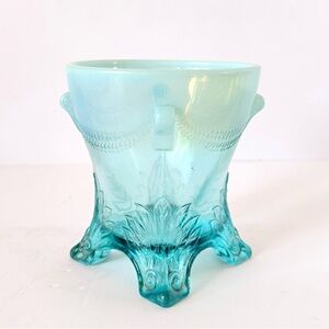 Antique Jefferson Glass Blue Opalescent “Swag with Brackets” Spooner /Sugar Bowl